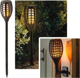 mysmartbuy Solar Powered Flame Effect Garden Torch - Weatherproof Garden LED Wall Mounted or Freestanding Light with Stake & Wall Bracket in Black - thumbnail 1