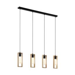 Loops Hanging Ceiling Pendant Light Black & Wood Frame 4 x 60W E27 Kitchen Island - thumbnail 1