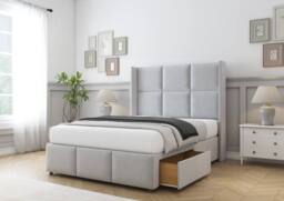 "Sloomy Beaumont Plush Divan Base No Drawers-54"" Wing Headboard & Footboard in Silver - Size: King" - thumbnail 4