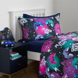 OHS Gaming Duvet Cover Quilt Bedding Set Neon Reversible Kids Bed Soft in Black - Size: Double - thumbnail 3