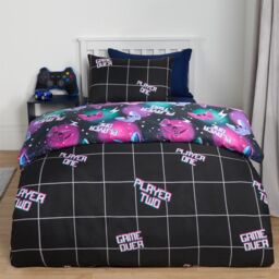 OHS Gaming Duvet Cover Quilt Bedding Set Neon Reversible Kids Bed Soft in Black - Size: Double - thumbnail 4