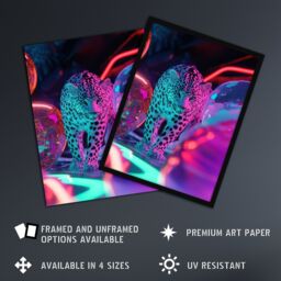Artery8 Leopard & Neon Pink Blue Colour Party Balloons Framed Art Print - Size: A4 - thumbnail 2