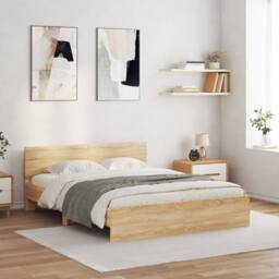 Berkfield Home Bed Frame with LED without Mattress Sonoma Oak 160x200 cm in Brown - thumbnail 2