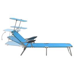 Berkfield Home Sun Lounger with Canopy Steel Blue - thumbnail 4