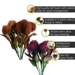 Pegdev Pack of 6 70cm Artificial Yellow Globe Thistle for Faux Décor - thumbnail 2