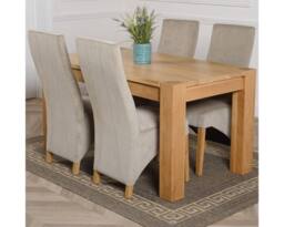 Thats Furniture Kuba 150 x 85 cm Chunky Medium Oak Dining Table & 4 Lola Fabric Chairs in Grey