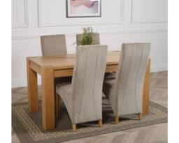 Thats Furniture Kuba 150 x 85 cm Chunky Medium Oak Dining Table & 4 Lola Fabric Chairs in Grey - thumbnail 3