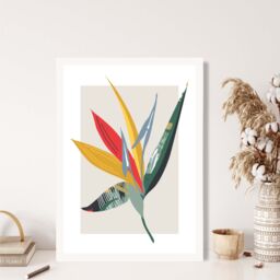 ARTZE Tropical Flower Green & Red Minamilist Framed Print SIZE: A2 with White Frame - Size: A4 - thumbnail 2