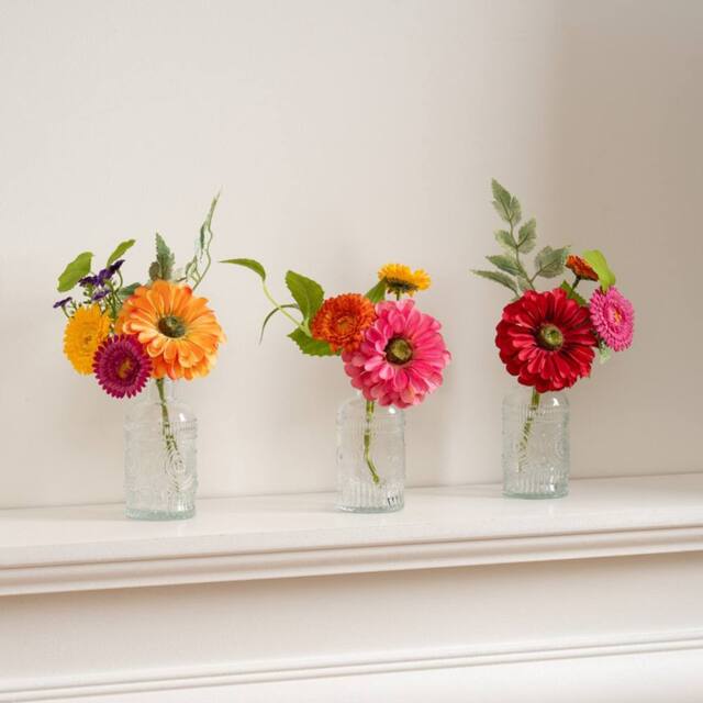 Scottish Everlastings Ltd Set of 3 Multi Floral Mini Posies + 3 Glass Vases - image 1