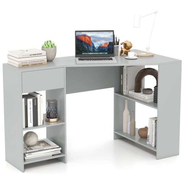Costway L-Shaped Computer Desk Compact Corner Executive Desk w/Storage in Grey - image 1