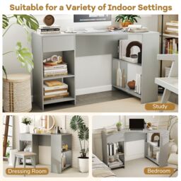 Costway L-Shaped Computer Desk Compact Corner Executive Desk w/Storage in Grey - thumbnail 8