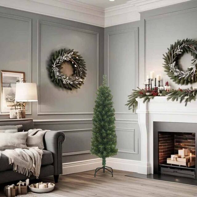 Berkfield Home Slim Artificial Christmas Tree with Stand Green 120 cm PVC - image 1