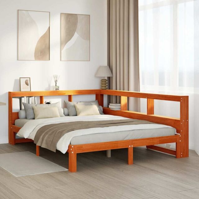 Berkfield Home Bookcase Bed without Mattress Wax Brown 140x200 cm Solid Wood Pine - image 1