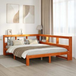 Berkfield Home Bookcase Bed without Mattress Wax Brown 140x200 cm Solid Wood Pine - thumbnail 1