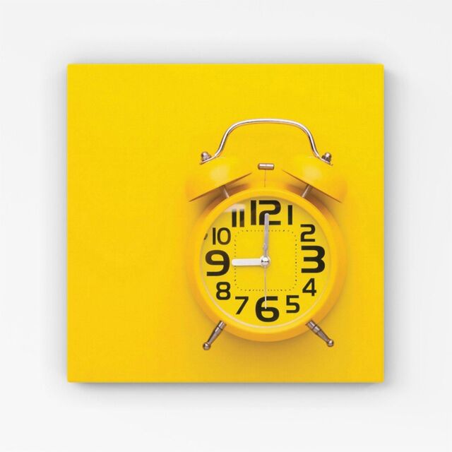 "Warren Reed - Designer Yellow Alarm Clock Canvas - Size: W16"" x H16""" - image 1