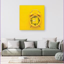 "Warren Reed - Designer Yellow Alarm Clock Canvas - Size: W16"" x H16""" - thumbnail 4