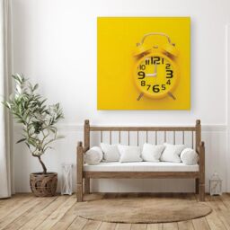 "Warren Reed - Designer Yellow Alarm Clock Canvas - Size: W16"" x H16""" - thumbnail 3
