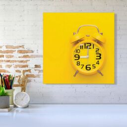 "Warren Reed - Designer Yellow Alarm Clock Canvas - Size: W16"" x H16""" - thumbnail 2
