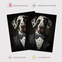 Wee Blue Coo Wall Art Print Dalmatian Dinner Jacket Portrait Dog Living Room Framed in Black - Size: A4 - thumbnail 2
