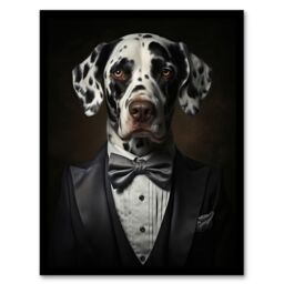 Wee Blue Coo Wall Art Print Dalmatian Dinner Jacket Portrait Dog Living Room Framed in Black - Size: A4 - thumbnail 1