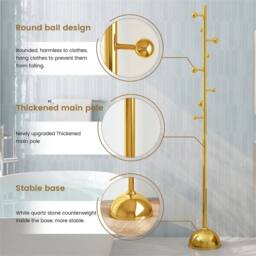 Nordara Freestanding Metal Coat Rack 170x42x42cm in Gold - Size: 170 x 42 x 42 cm - thumbnail 3