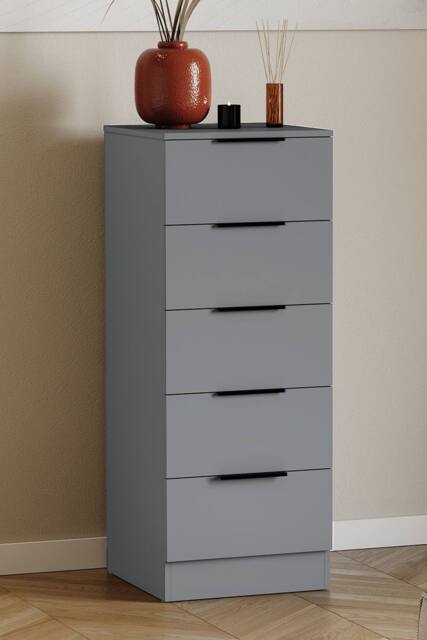 Home Discount Vida Designs Trega 5 Drawer Narrow Chest of Drawers Space Saving in Grey - image 1