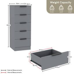 Home Discount Vida Designs Trega 5 Drawer Narrow Chest of Drawers Space Saving in Grey - thumbnail 2