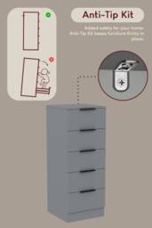 Home Discount Vida Designs Trega 5 Drawer Narrow Chest of Drawers Space Saving in Grey - thumbnail 6