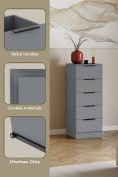 Home Discount Vida Designs Trega 5 Drawer Narrow Chest of Drawers Space Saving in Grey - thumbnail 4