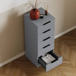 Home Discount Vida Designs Trega 5 Drawer Narrow Chest of Drawers Space Saving in Grey - thumbnail 9