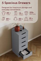 Home Discount Vida Designs Trega 5 Drawer Narrow Chest of Drawers Space Saving in Grey - thumbnail 5