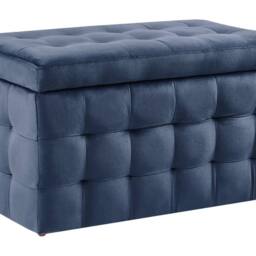 Wyld and Coco Dark Blue Velvet Tufted Ottoman With Storage Bench - thumbnail 2