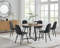 FurnitureboxUK Santorini Brown Round Dining Table & 6 Corona Black Leg Chairs - thumbnail 1