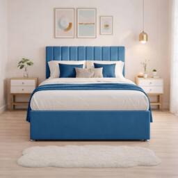 Bed Time UK Luxe Divan Bed Memory Foam Mattress 20in Headboard 2 Drawer Storage in Blue - Size: Small Double - thumbnail 3