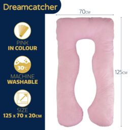 Dreamcatcher Women's Pink Pregnancy Pillow, U Shaped Shredded Memory Foam Maternity Pillow Machine Washable & Removable Velvet Cover - thumbnail 7