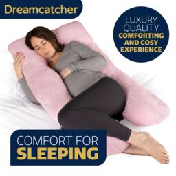 Dreamcatcher Women's Pink Pregnancy Pillow, U Shaped Shredded Memory Foam Maternity Pillow Machine Washable & Removable Velvet Cover - thumbnail 3