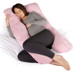 Dreamcatcher Women's Pink Pregnancy Pillow, U Shaped Shredded Memory Foam Maternity Pillow Machine Washable & Removable Velvet Cover - thumbnail 1