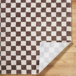 Livabliss Fossay Shag-Washable Beige Brown Green Grey Pink Cream Checkered Rug in Dark Brown - Size: 200 cm x 275 cm - thumbnail 4