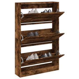 Berkfield Home Shoe Cabinet Smoked Oak 80x21x125.5 cm Engineered Wood in Brown - thumbnail 1
