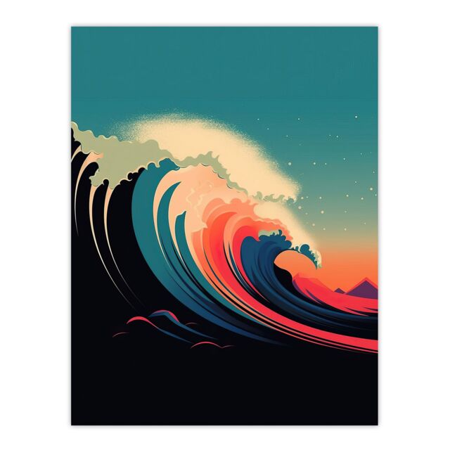 "Artery8 Rainbow Bomb Wave Ocean Sea Bauhaus Wave Bathroom Toilet Unframed Wall Art Print Poster Home Decor Premium - Size: W12"" x H16""" - image 1