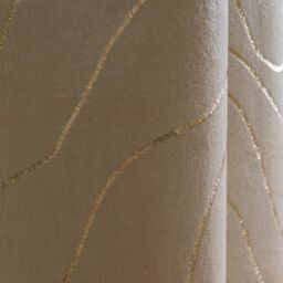OHS Velvet Eyelet Curtains Metallic Foil Wave Pair of Ring Top Thermal Ready Made in Natural - Size: 168 cm width x 229 cm drop - thumbnail 5