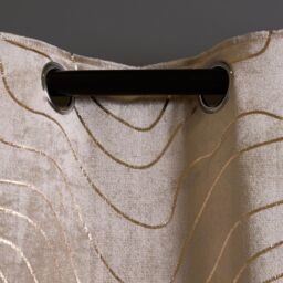 OHS Velvet Eyelet Curtains Metallic Foil Wave Pair of Ring Top Thermal Ready Made in Natural - Size: 168 cm width x 229 cm drop - thumbnail 6
