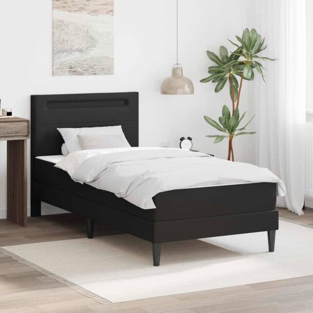 Berkfield Home Bed Frame with LED Strip Lights Black 90 x 190 cm Faux Leather - image 1