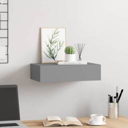 Berkfield Home Elegant Wall-mounted Drawer Shelf Grey 40x23.5x10cm MDF - Size: 40x23.5x10 cm - thumbnail 1