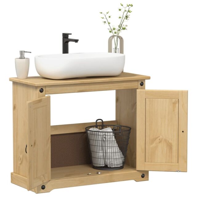 Berkfield Home Bathroom Sink Cabinet Corona 73x33x60 cm Solid Wood Pine in Brown - Size: 73 x 33 x 60 cm - image 1