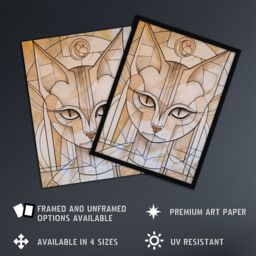 "Artery8 Cat Lover Art Deco Feline Design Portrait Wall Art Print in Beige - Size: W24"" x H32""" - thumbnail 2