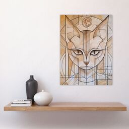"Artery8 Cat Lover Art Deco Feline Design Portrait Wall Art Print in Beige - Size: W24"" x H32""" - thumbnail 4
