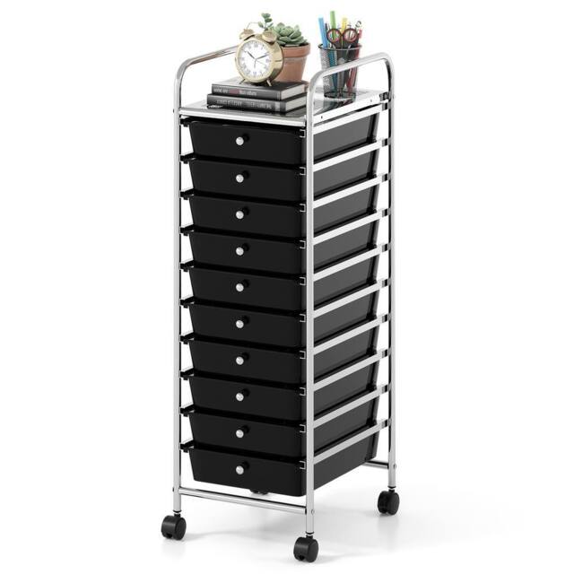 Gymax Art Craft Organizer With 10 Drawer Rolling Utility Cart Multipurpose in Black - image 1