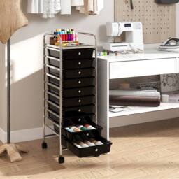 Gymax Art Craft Organizer With 10 Drawer Rolling Utility Cart Multipurpose in Black - thumbnail 4