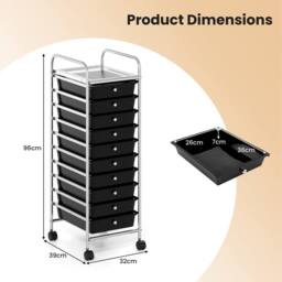 Gymax Art Craft Organizer With 10 Drawer Rolling Utility Cart Multipurpose in Black - thumbnail 2